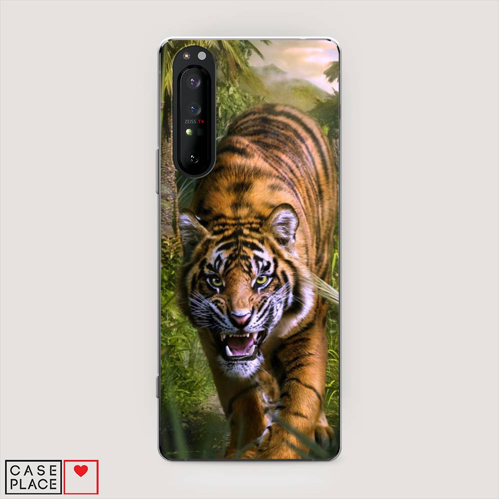 

Чехол на Sony Xperia 1 II "Тигр в джунглях 2", Оранжевый;зеленый, 54550-1