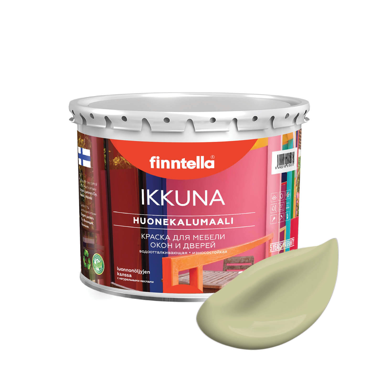 Краска IKKUNA Color Матовая, LAMMIN бледно-зелёный, 2,7л IKKUNA Color для дерева, деревянных поверхностей и интерьеров, стен и потолка с натуральным маслом, без запаха зеленый