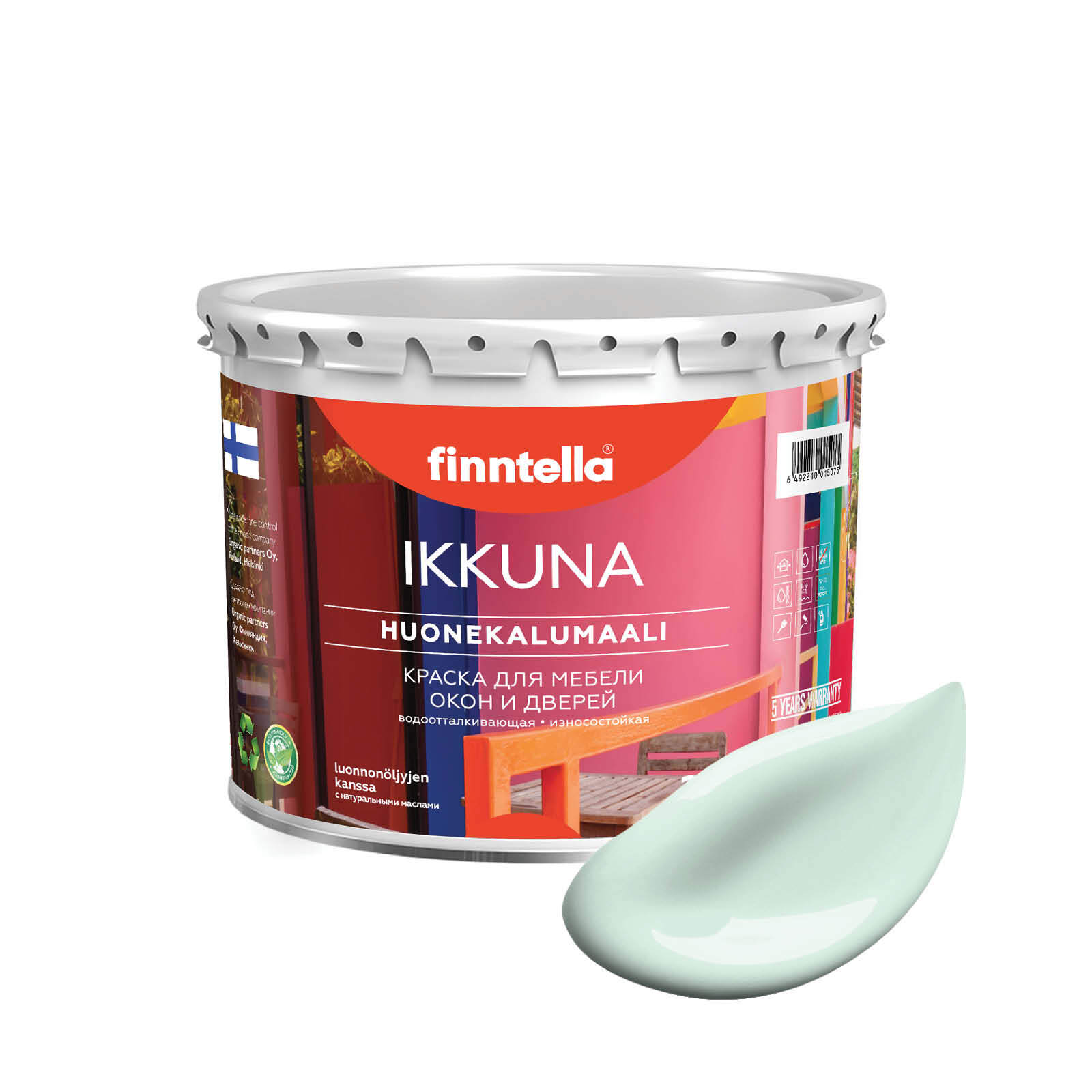 

Краска IKKUNA Color Матовая, LINTU бледно-бирюзовый, 2,7л, Зеленый, IKKUNA Color для дерева, деревянных поверхностей и интерьеров, стен и потолка с натуральным маслом, без запаха
