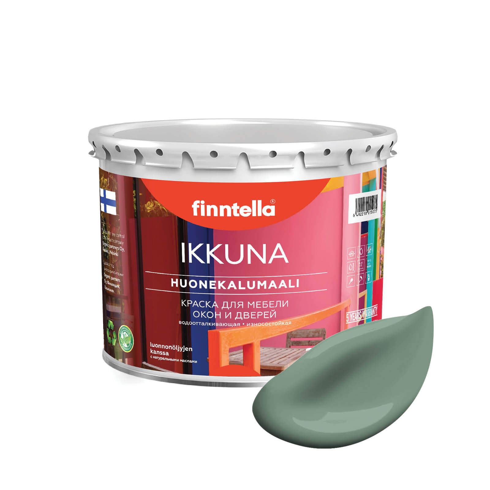 

Краска IKKUNA Color Матовая, NAAMIOINTI зеленый хаки, 2,7л, IKKUNA Color для дерева, деревянных поверхностей и интерьеров, стен и потолка с натуральным маслом, без запаха