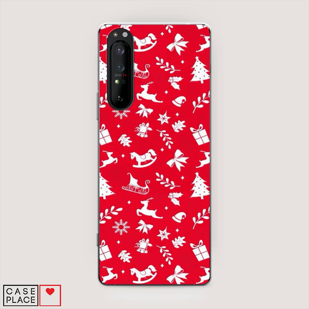 

Чехол на Sony Xperia 1 II "Красный новогодний фон", Красный;белый, 54550-5