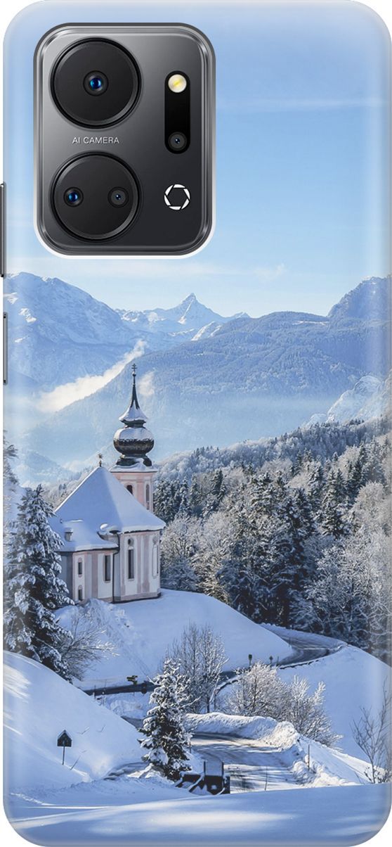 

Силиконовый чехол на Honor X7a с принтом "Заснеженные горы", Голубой;серый, 159387
