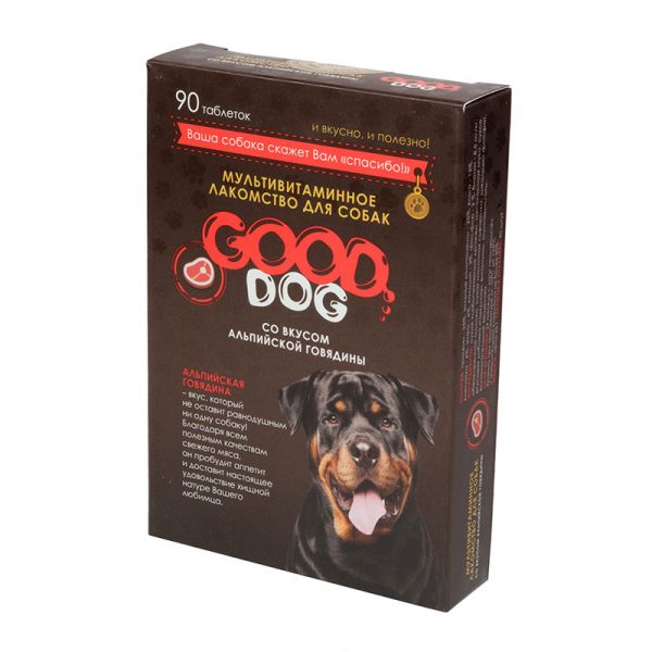 Лакомcтво для собак GOOD DOG, Альпийская говядина, 6шт по 90 таб