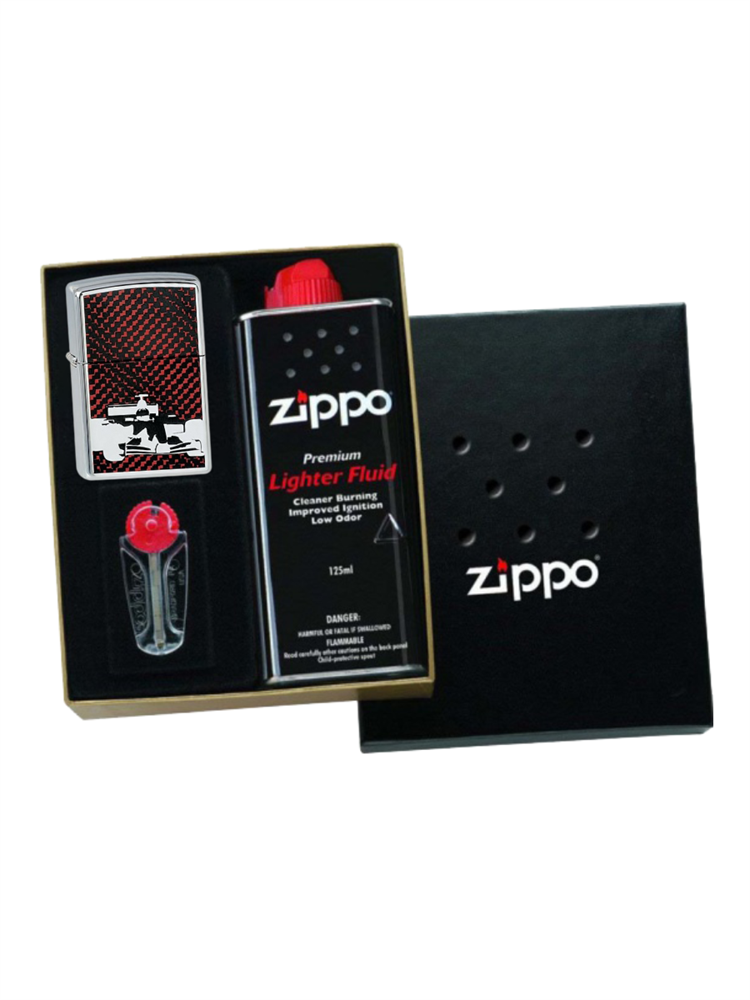 

Подарочный набор ZIPPO: зажигалка 207 Race бензиновая, топливо, кремний для зажигалки, Черный, 207 Race