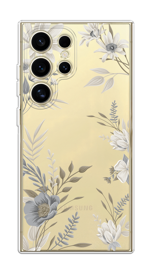 

Чехол на Samsung Galaxy S24 Ultra "Цветы сепия", Серый;прозрачный;зеленый;белый, 2109250-1
