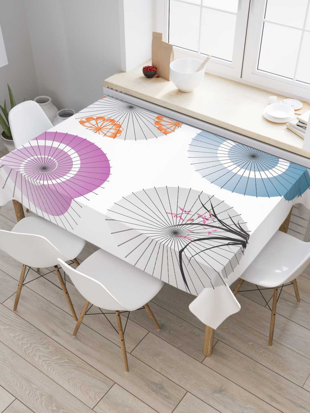

Скатерть прямоугольная JoyArty "Зонты с узорами" из оксфорда, 120x145 см, Белый, Зонты с узорами