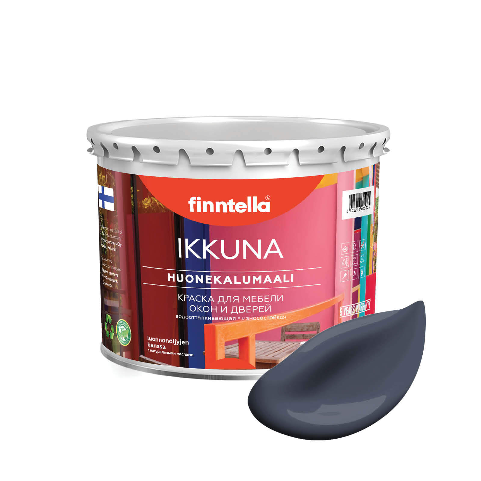 

Краска IKKUNA Color Матовая, MONSUUNI холодно-серый, 2,7л, IKKUNA Color для дерева, деревянных поверхностей и интерьеров, стен и потолка с натуральным маслом, без запаха