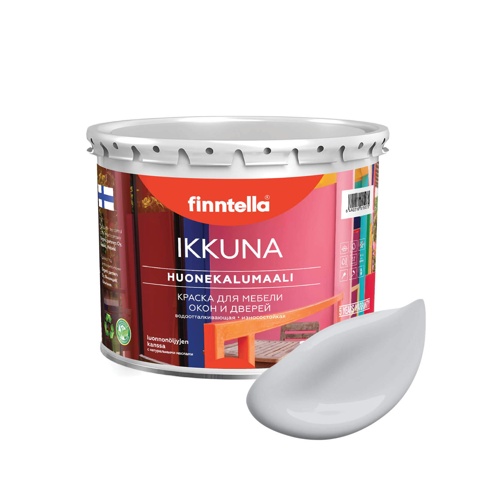 

Краска IKKUNA Color Матовая, PIKKUKIVI светло-серый, 2,7л, IKKUNA Color для дерева, деревянных поверхностей и интерьеров, стен и потолка с натуральным маслом, без запаха
