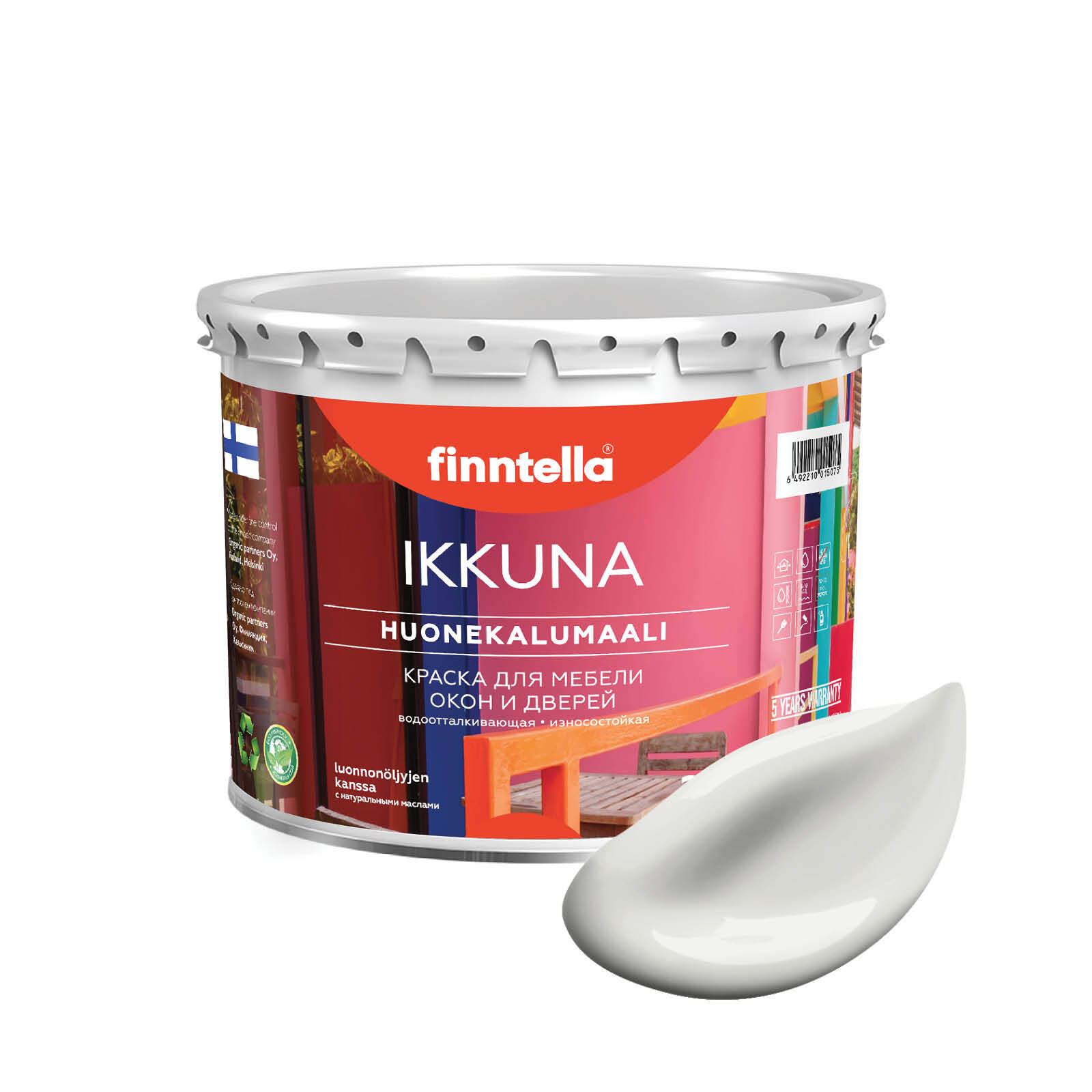 

Краска IKKUNA Color Матовая, PILVI Тёмно-белый, 2,7л, IKKUNA Color для дерева, деревянных поверхностей и интерьеров, стен и потолка с натуральным маслом, без запаха