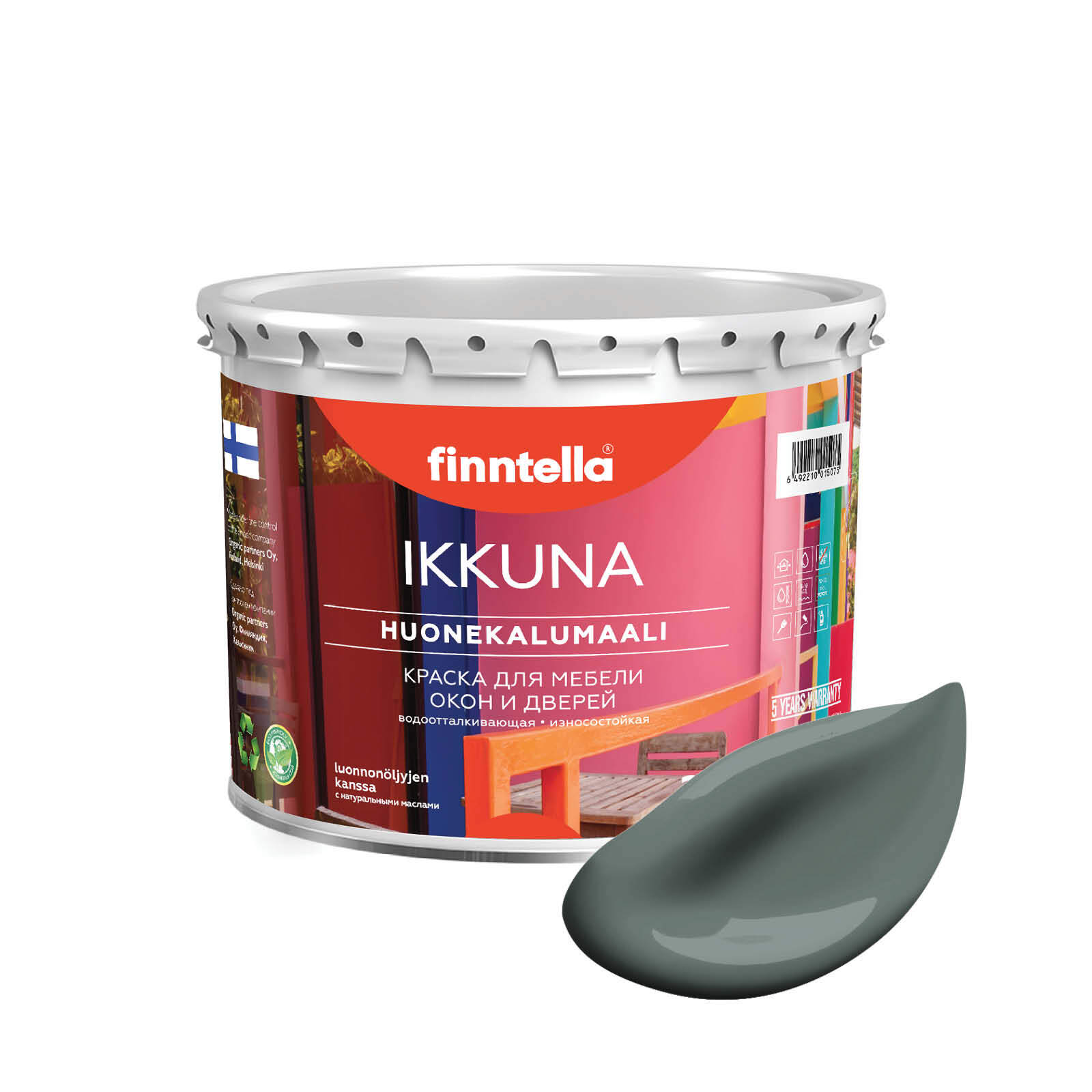 

Краска IKKUNA Color Матовая, SALVIA серо-зеленый, 2,7л, IKKUNA Color для дерева, деревянных поверхностей и интерьеров, стен и потолка с натуральным маслом, без запаха