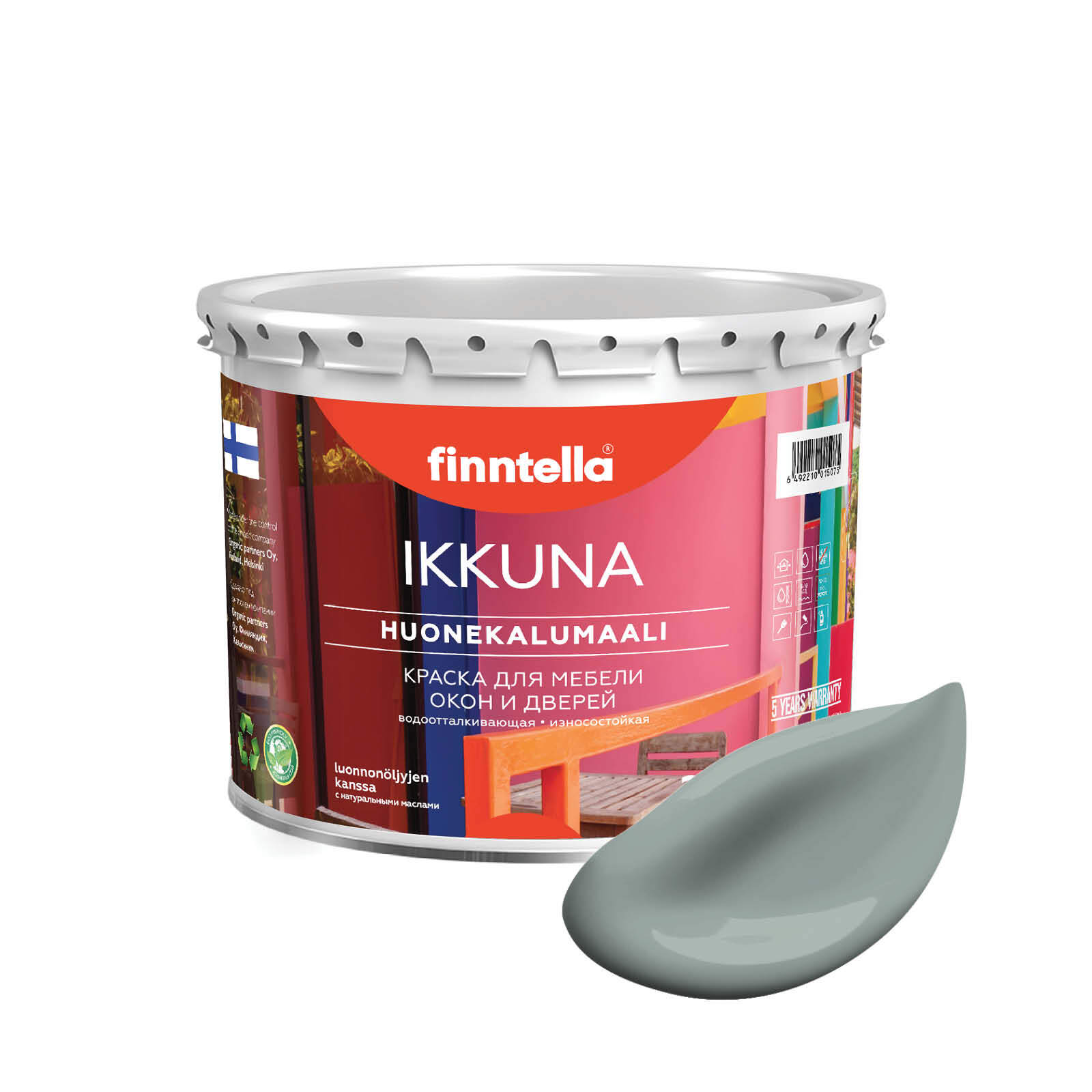 

Краска IKKUNA Color Матовая, SAMMAL серо-зеленый, 2,7л, IKKUNA Color для дерева, деревянных поверхностей и интерьеров, стен и потолка с натуральным маслом, без запаха