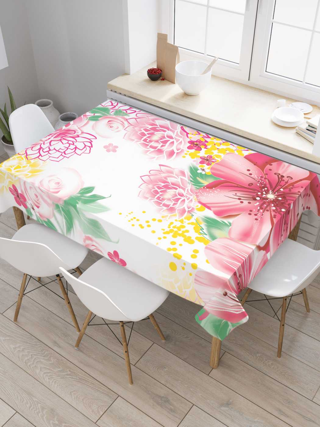 

Скатерть прямоугольная JoyArty "Цветочный уголок" из оксфорда, 180x145 см, Белый, Цветочный уголок