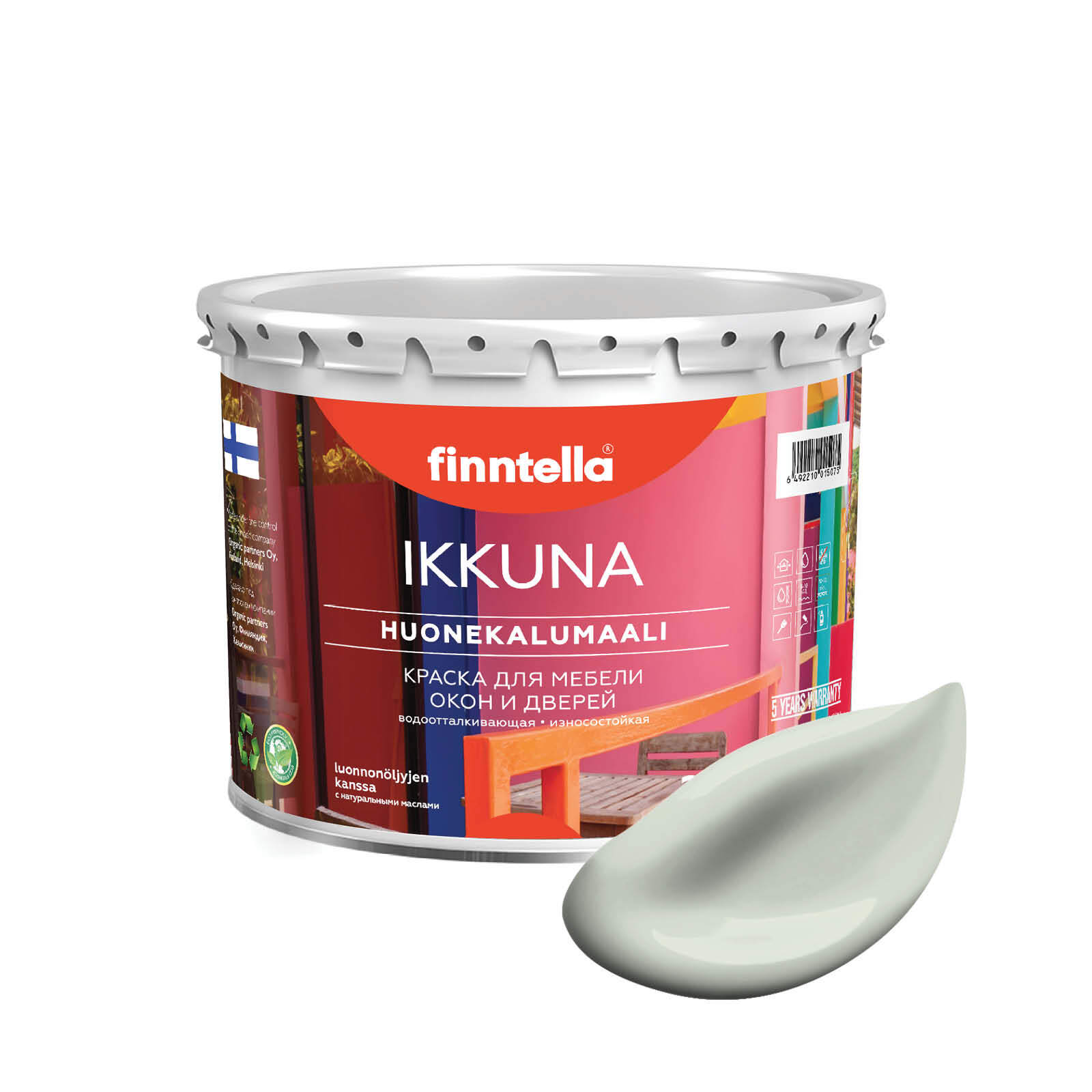 

Краска IKKUNA Color Матовая, PINNATTU светло серо-зеленый, 2,7л, IKKUNA Color для дерева, деревянных поверхностей и интерьеров, стен и потолка с натуральным маслом, без запаха