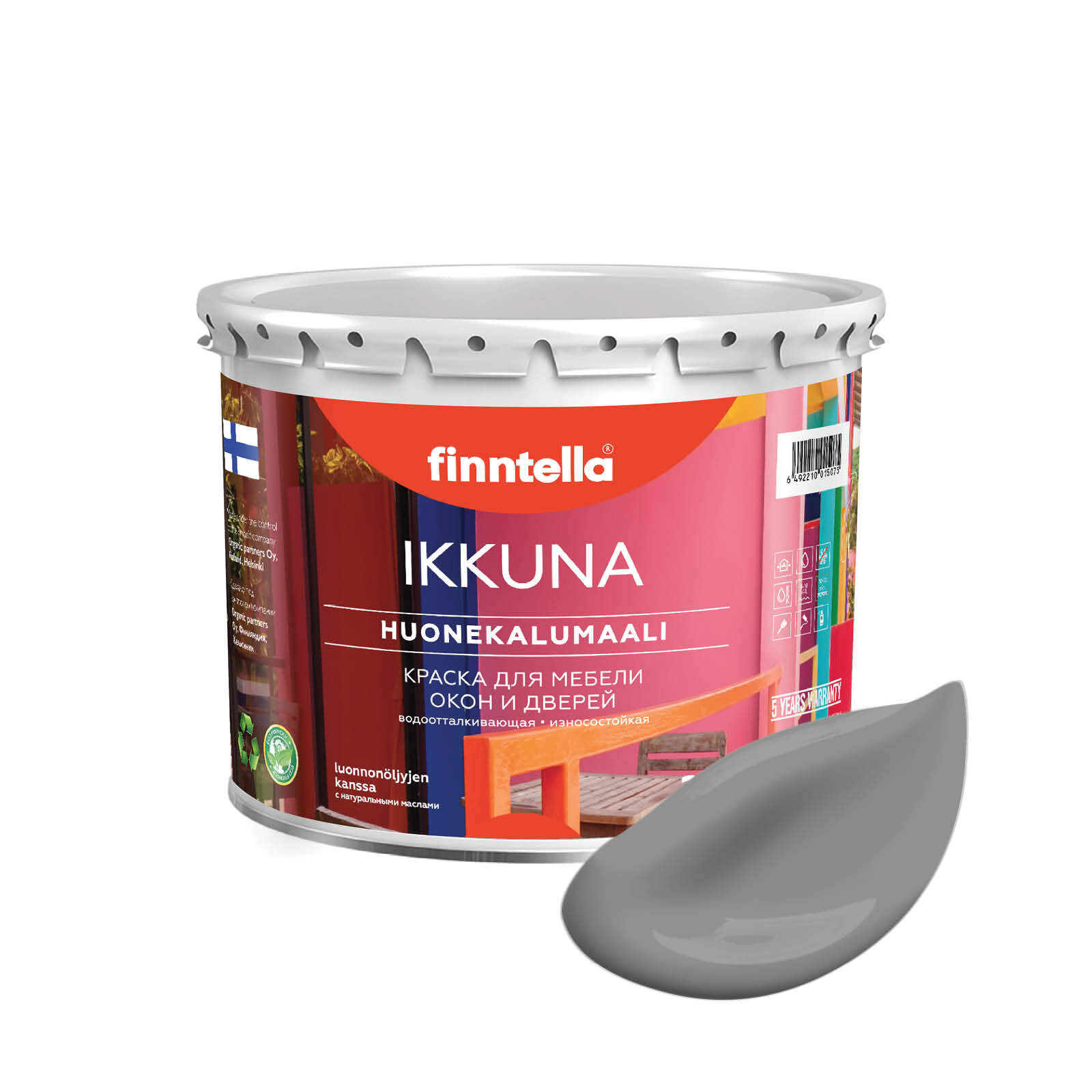 

Краска IKKUNA Color Матовая, KIVIA серый, 2,7л, IKKUNA Color для дерева, деревянных поверхностей и интерьеров, стен и потолка с натуральным маслом, без запаха
