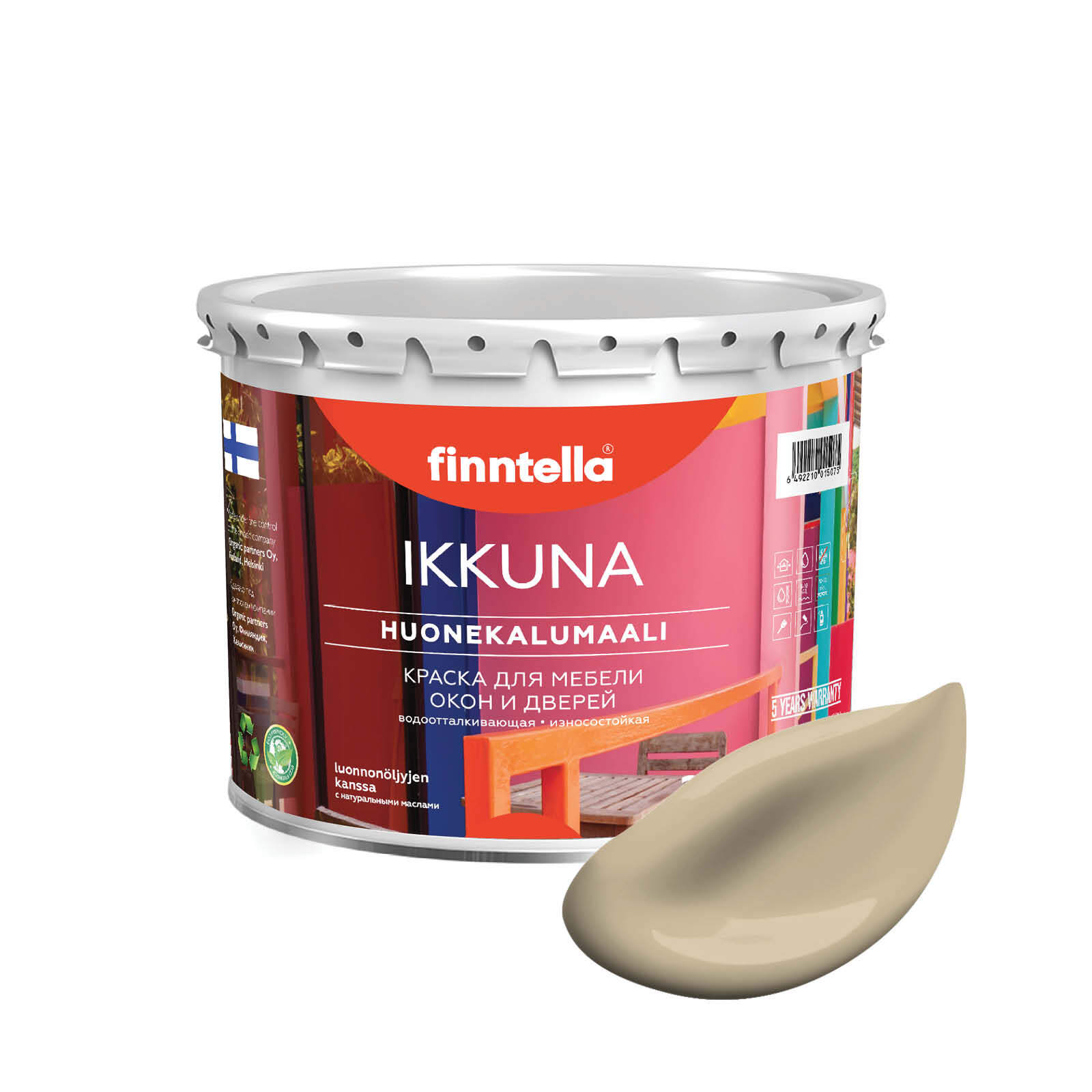 

Краска IKKUNA Color Матовая, KARAMELLI Песочный, 2,7л, Бежевый, IKKUNA Color для дерева, деревянных поверхностей и интерьеров, стен и потолка с натуральным маслом, без запаха