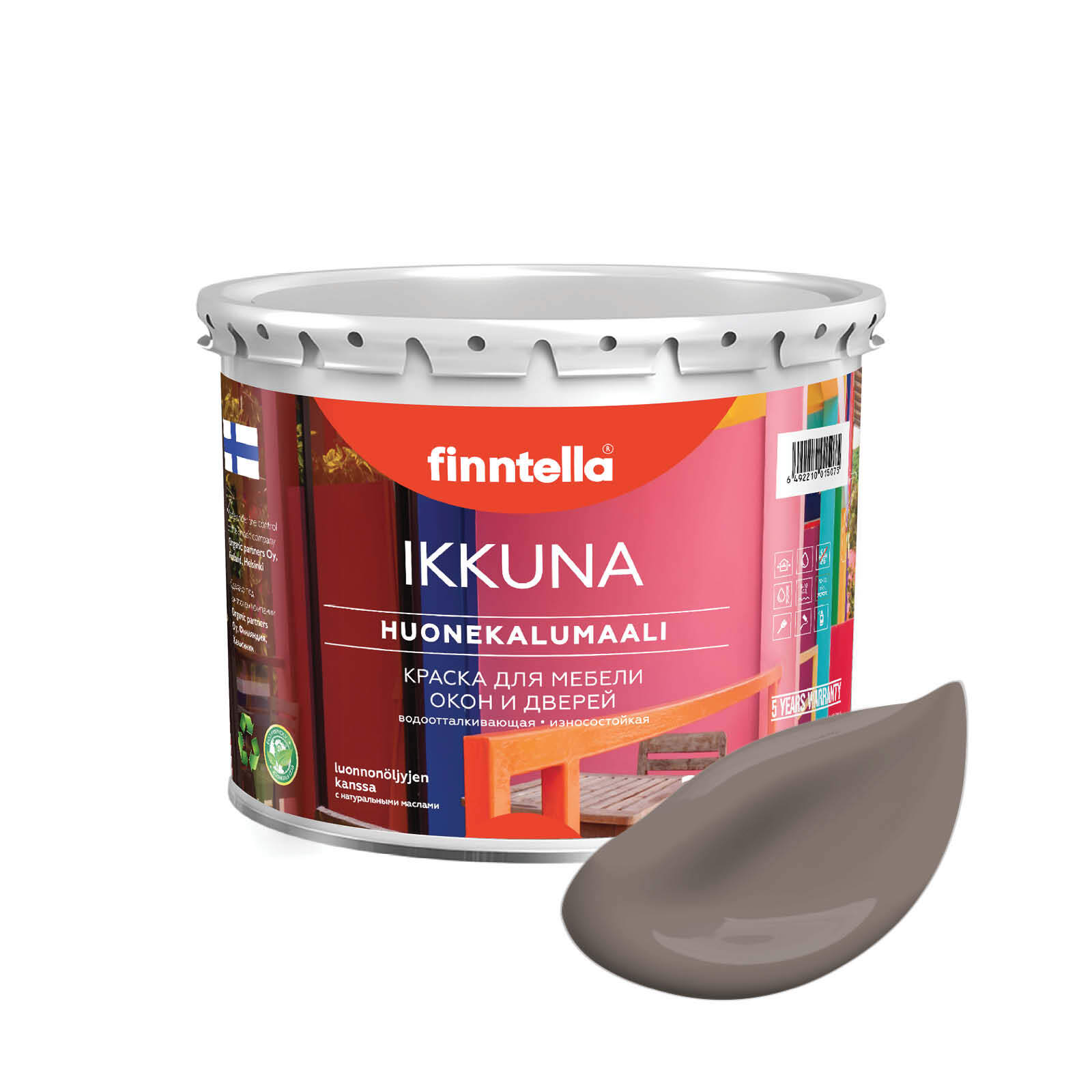 

Краска IKKUNA Color Матовая, MAITOSUKLAA коричневый, 2,7л, IKKUNA Color для дерева, деревянных поверхностей и интерьеров, стен и потолка с натуральным маслом, без запаха