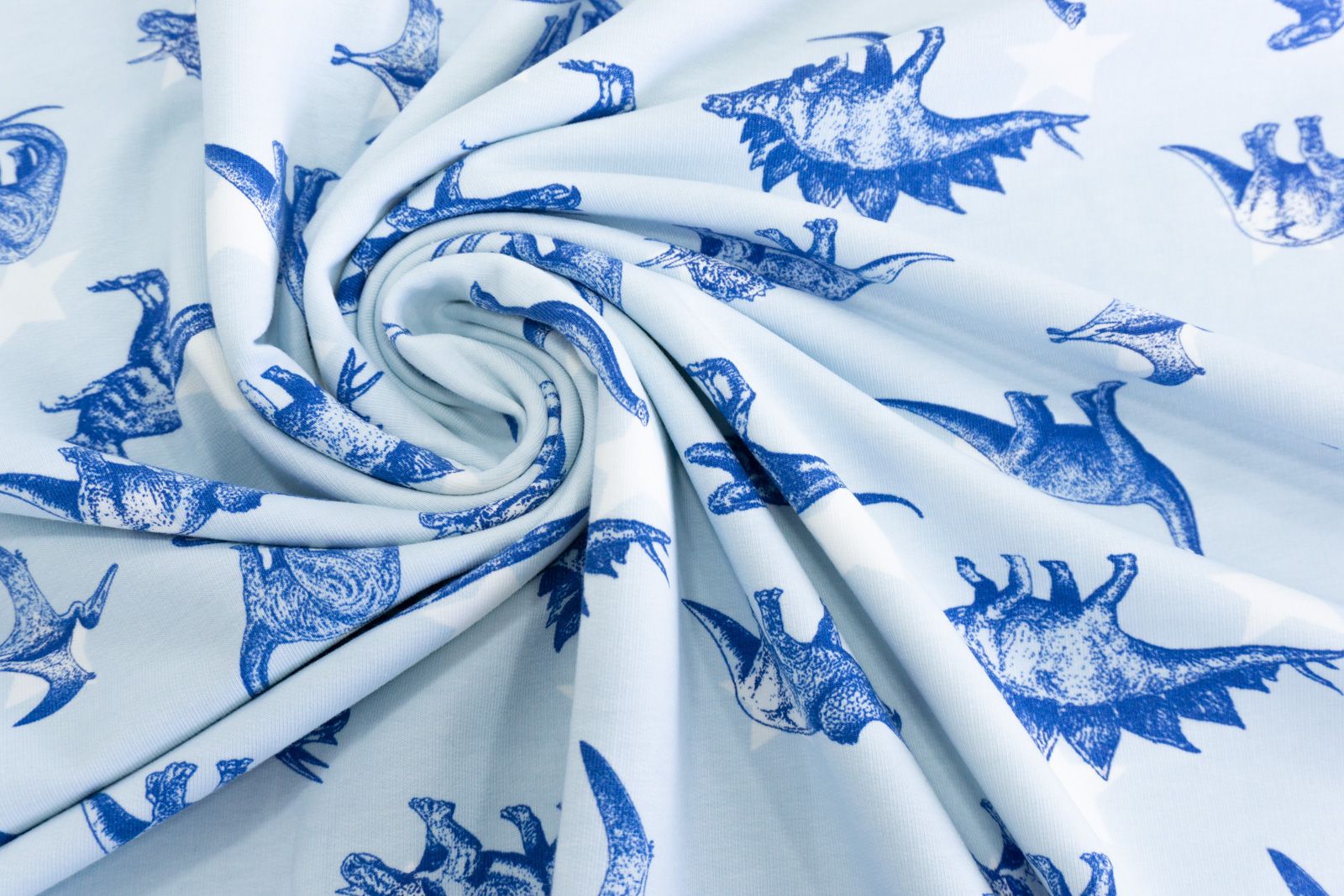 

Ткань UNOFABRIC трикотаж футер с динозаврами 83x183 см, Синий