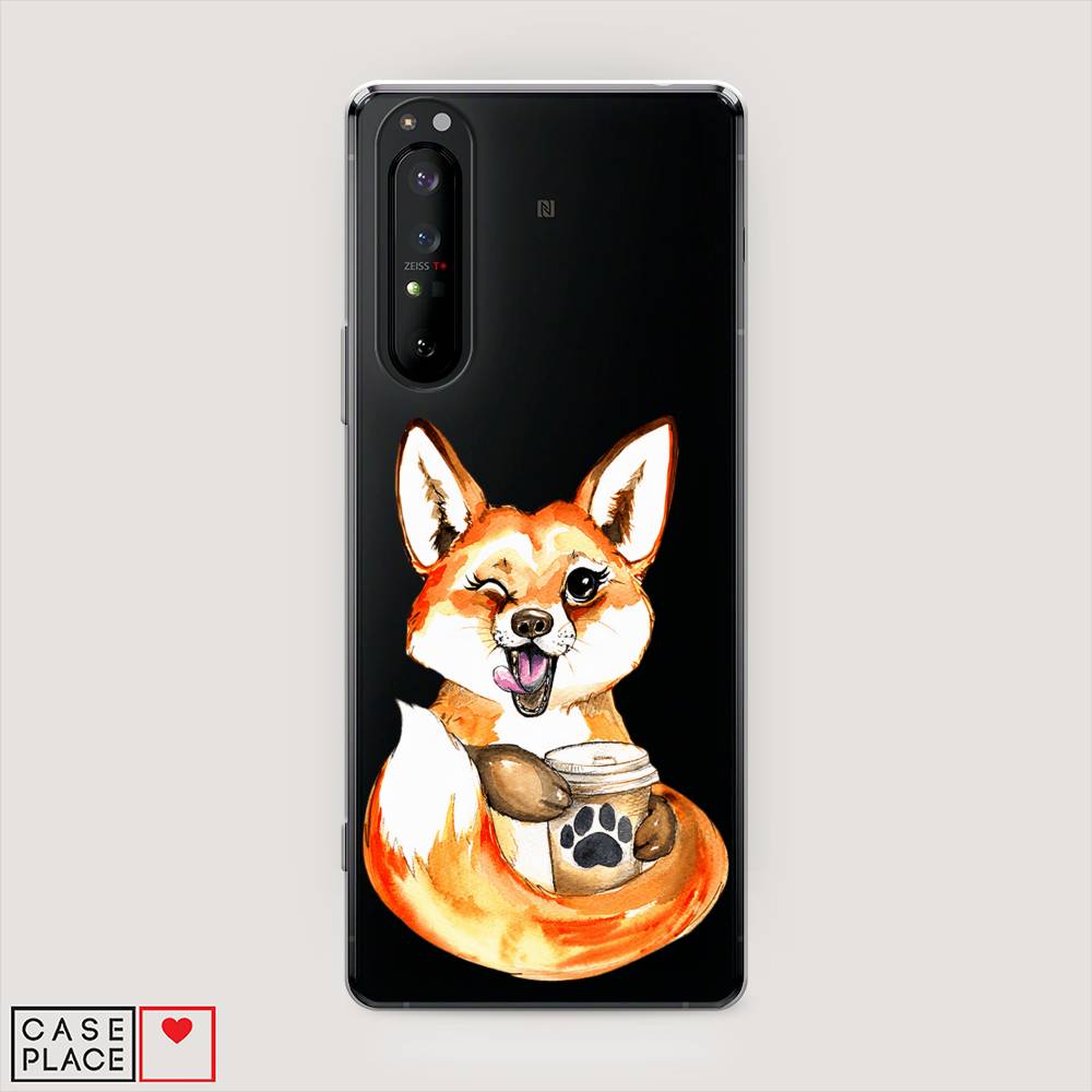 

Чехол на Sony Xperia 1 II "Подмигивающая лиса с кофе", Оранжевый;белый;коричневый, 54550-4