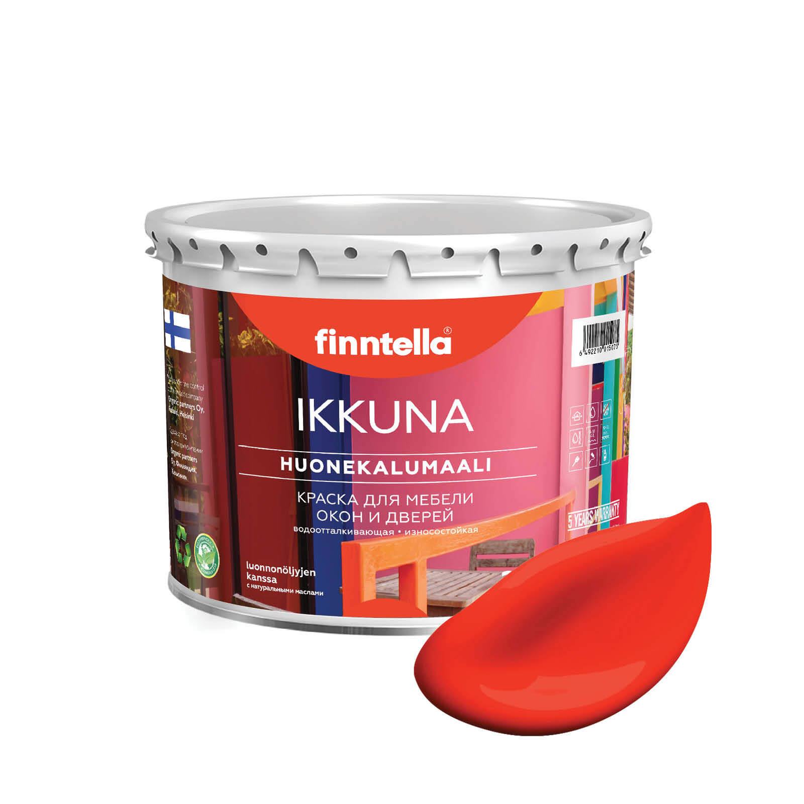 

Краска IKKUNA Color Матовая, PUNA AURINKO закатный красный, 2,7л, IKKUNA Color для дерева, деревянных поверхностей и интерьеров, стен и потолка с натуральным маслом, без запаха