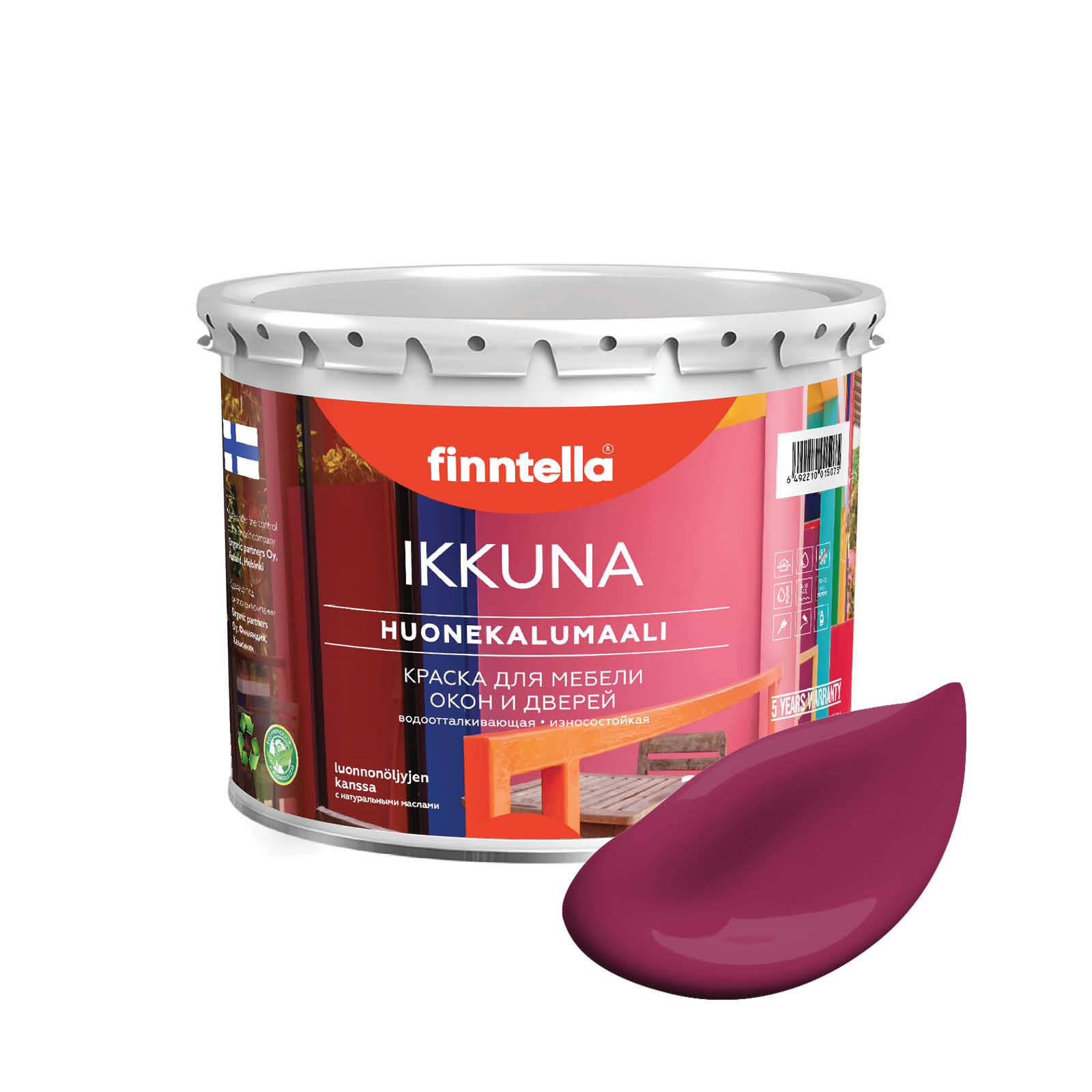 

Краска IKKUNA Color Матовая, KIRSIKKA светлая вишня, 2,7л, Бордовый, IKKUNA Color для дерева, деревянных поверхностей и интерьеров, стен и потолка с натуральным маслом, без запаха