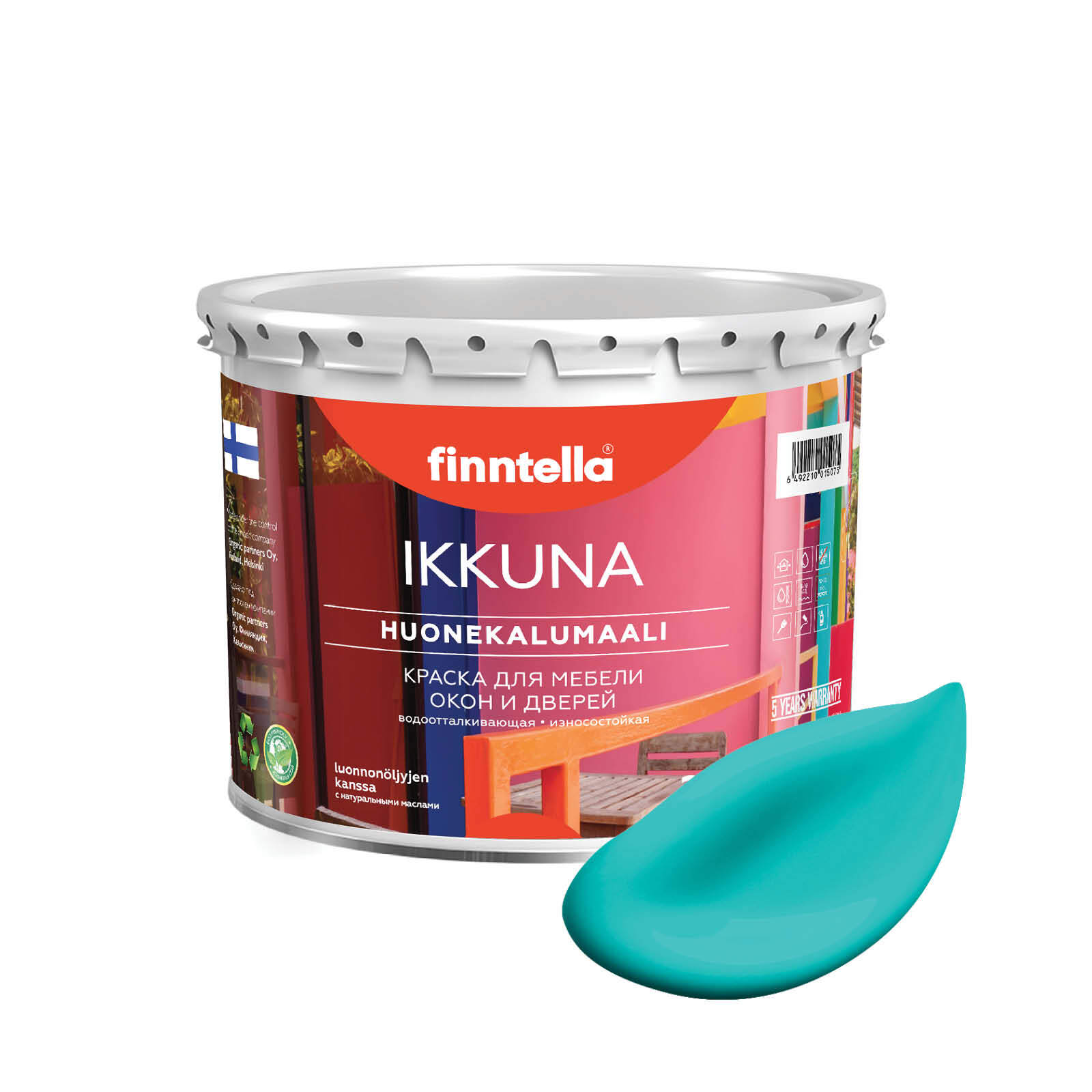 

Краска IKKUNA Color Матовая, AKVAMARIINI бирюзовый, 2,7л, Зеленый, IKKUNA Color для дерева, деревянных поверхностей и интерьеров, стен и потолка с натуральным маслом, без запаха