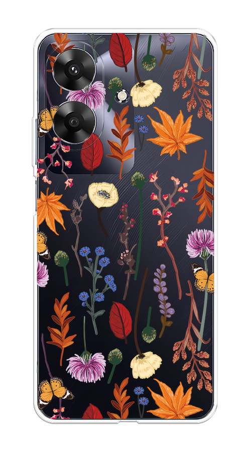 

Чехол на Realme Note 60 "Orange Purple flowers", Оранжевый;красный;розовый;желтый;прозрачный, 2518550-1