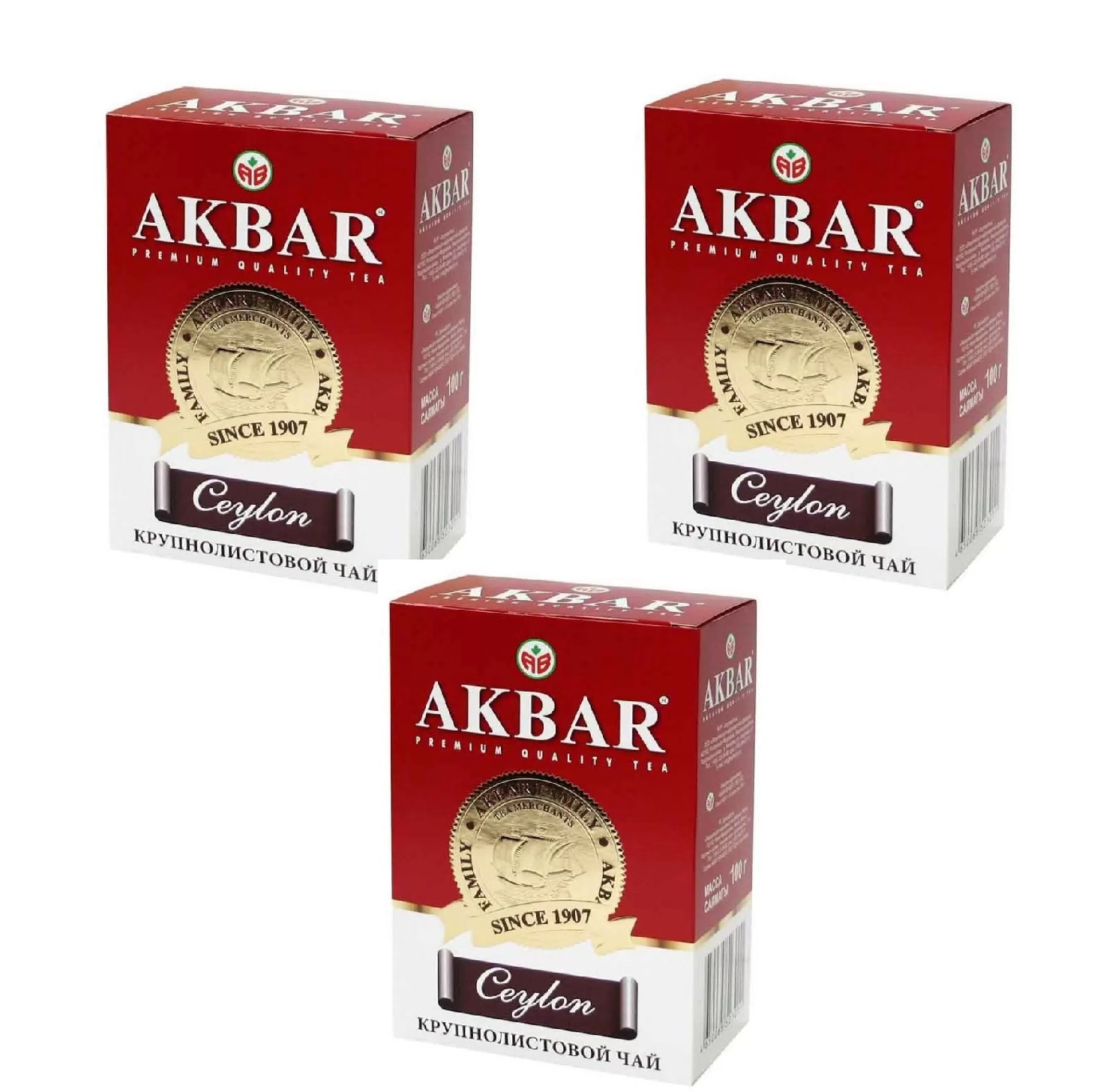 

Чай черный Akbar Ceylon с медалью крупнолистовой, 100 г * 3 шт, Ceylon с медалью