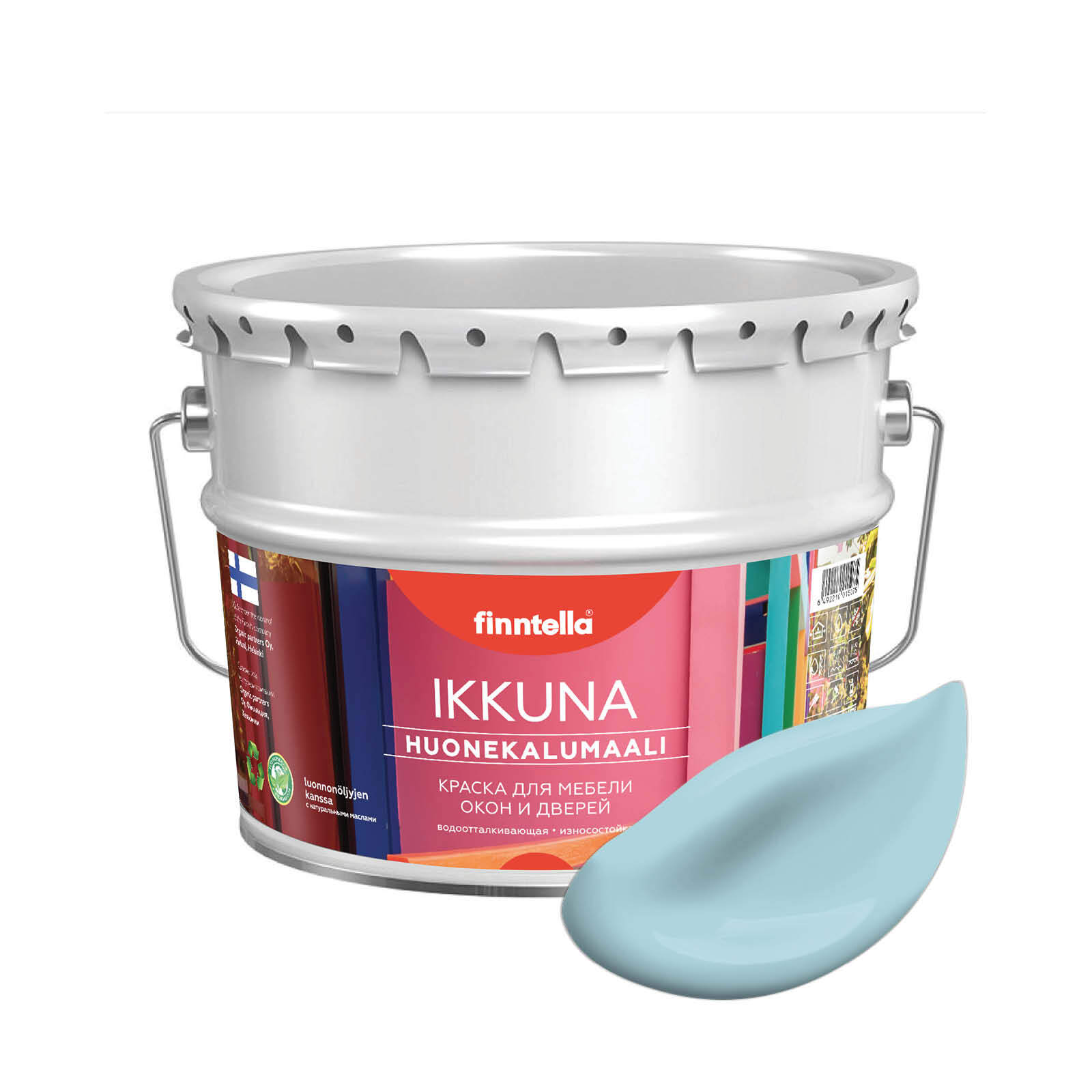 

Краска IKKUNA Color Матовая, TAIVAALLINEN нежно-голубой, 9л, IKKUNA Color для дерева, деревянных поверхностей и интерьеров, стен и потолка с натуральным маслом, без запаха