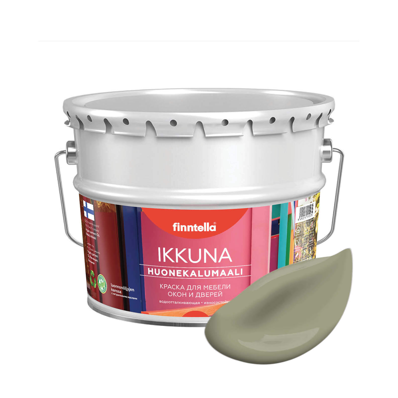 

Краска IKKUNA Color Матовая, KHAKI серо-зеленый, 9л, IKKUNA Color для дерева, деревянных поверхностей и интерьеров, стен и потолка с натуральным маслом, без запаха