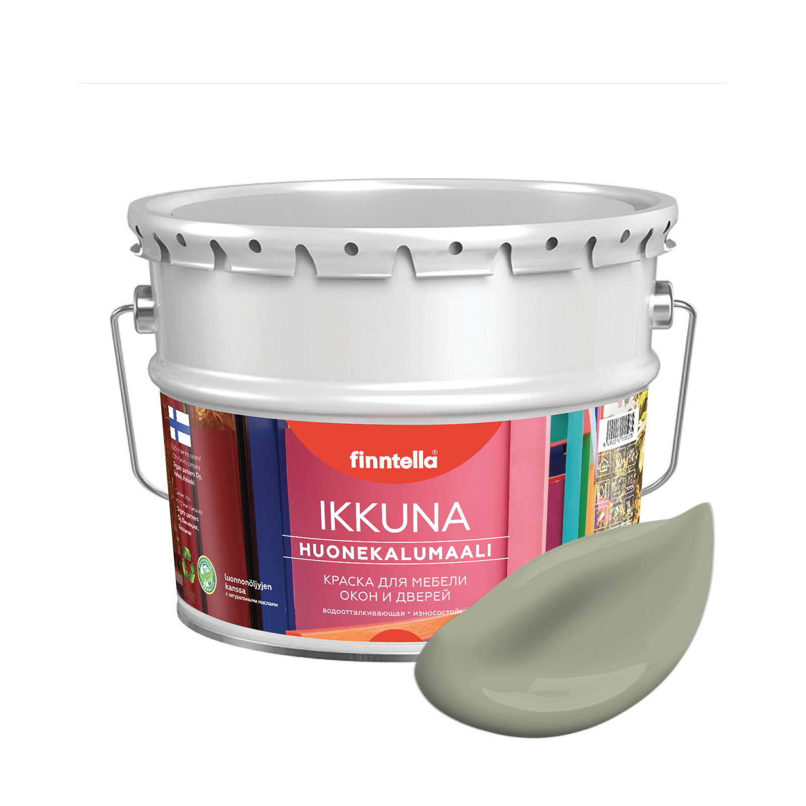 

Краска IKKUNA Color Матовая, SUOJAA серо-зеленый, 9л, IKKUNA Color для дерева, деревянных поверхностей и интерьеров, стен и потолка с натуральным маслом, без запаха
