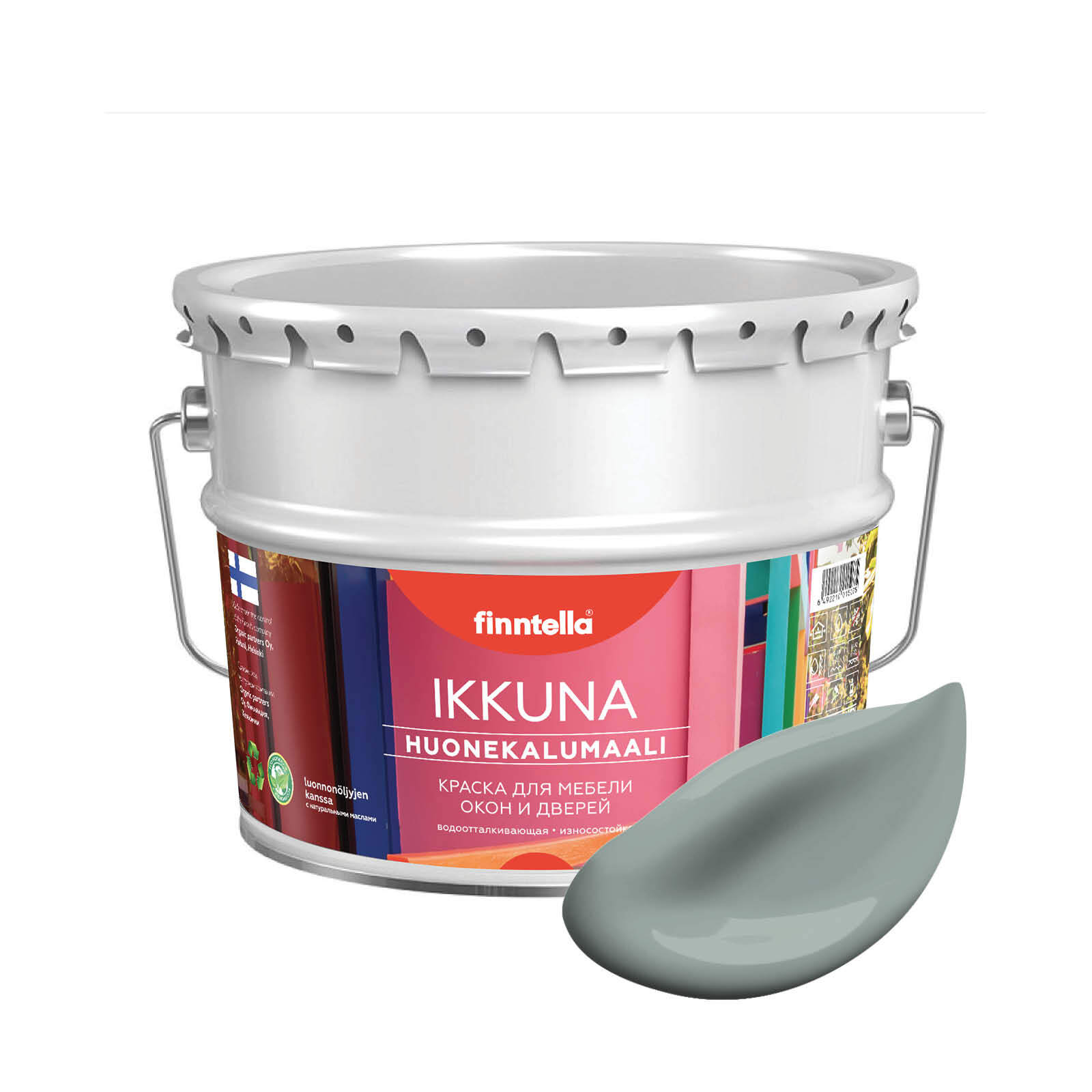 

Краска IKKUNA Color Матовая, SAMMAL серо-зеленый, 9л, IKKUNA Color для дерева, деревянных поверхностей и интерьеров, стен и потолка с натуральным маслом, без запаха