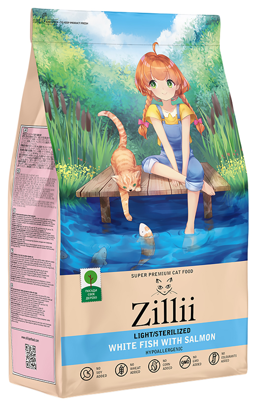 

Сухой корм для кошек Zillii Light/Sterilized белая рыба с лососем, 400 г