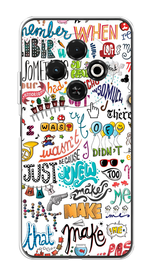 

Чехол на Tecno Spark 30C "Много надписей", Белый;серый;голубой, 309250-1