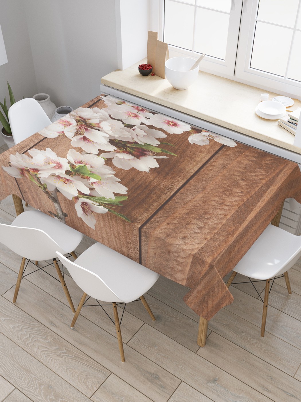 

Скатерть прямоугольная JoyArty "Цветущая ветка на полу" из сатена, 180x145 см, Белый, Цветущая ветка на полу