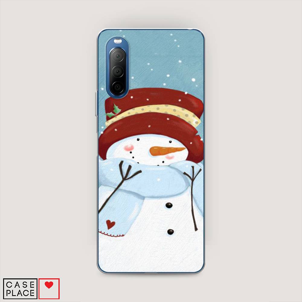 

Чехол на Sony Xperia 10 II "Застенчивый снеговик", Голубой;белый;красный, 54650-5
