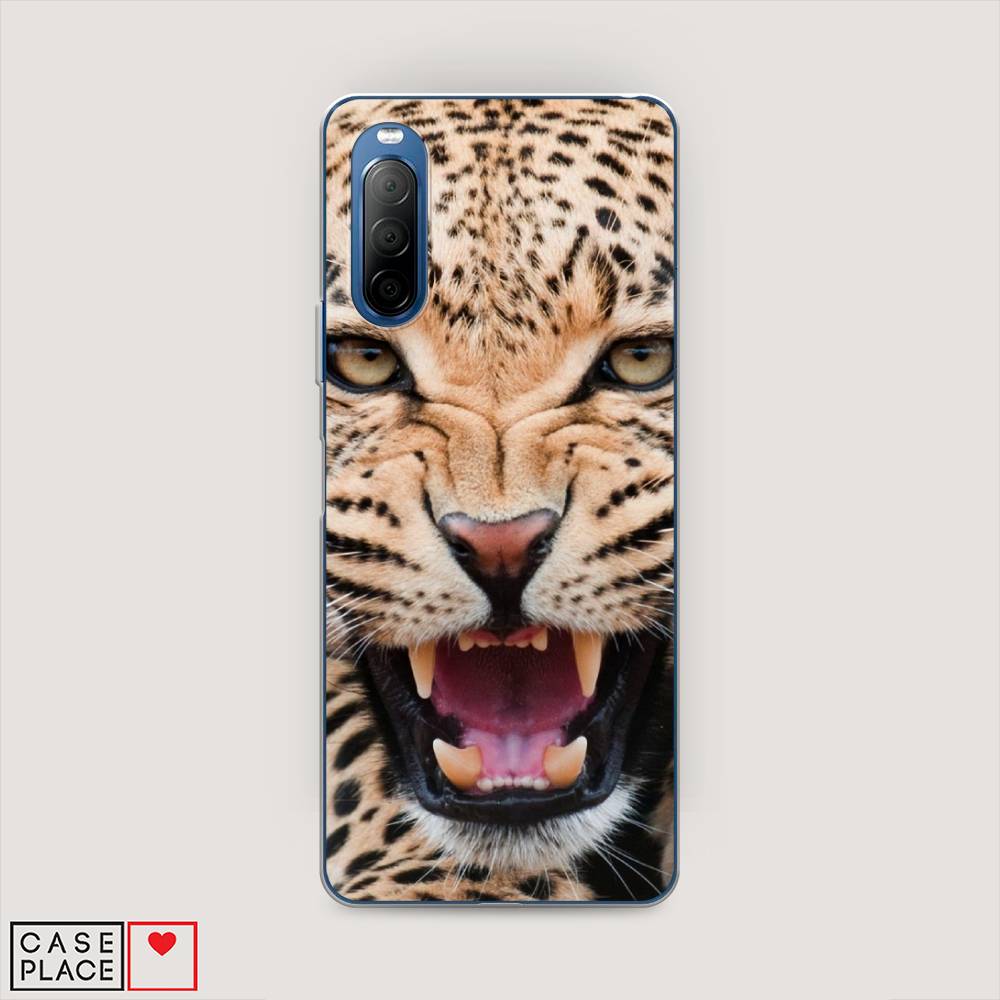

Чехол на Sony Xperia 10 II "Леопард 3d", Бежевый;черный, 54650-6