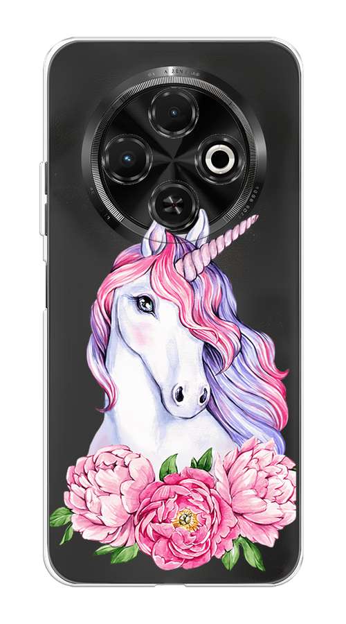

Чехол на Tecno Spark 30C "Единорог с пионами", Розовый;белый;зеленый, 309250-1
