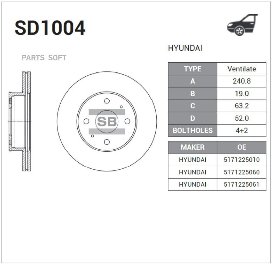 

Диск тормозной передний SANGSIN BRAKE SD1004, SD1004