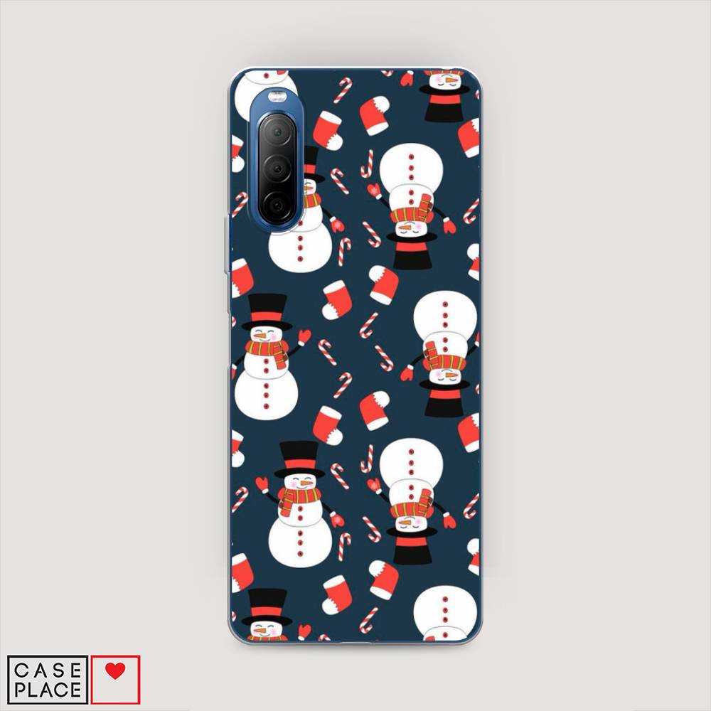 

Чехол на Sony Xperia 10 II "Синие снеговики", Синий;белый;красный, 54650-5