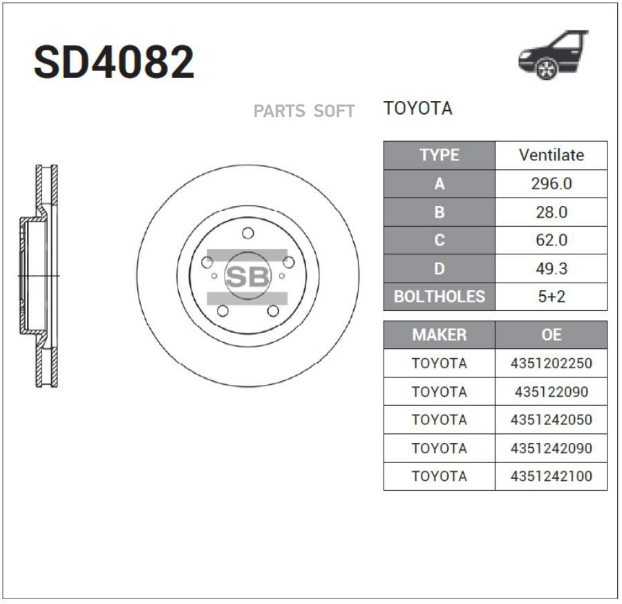 

Диск тормозной передний SANGSIN BRAKE SD4082, SD4082