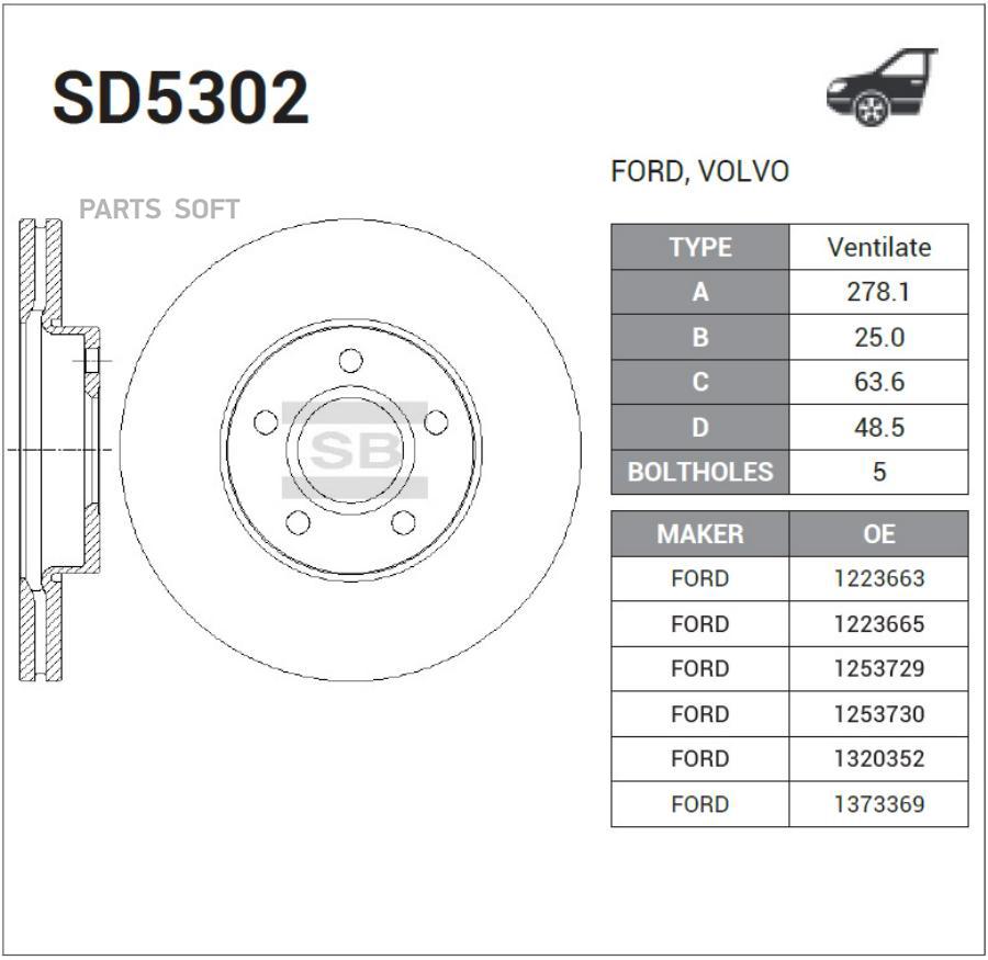 

Диск тормозной передний SANGSIN BRAKE SD5302, SD5302