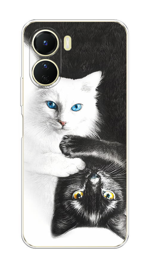 

Чехол на Vivo Y16 "Коты Инь-Янь", Черный;белый;голубой, 267850-1