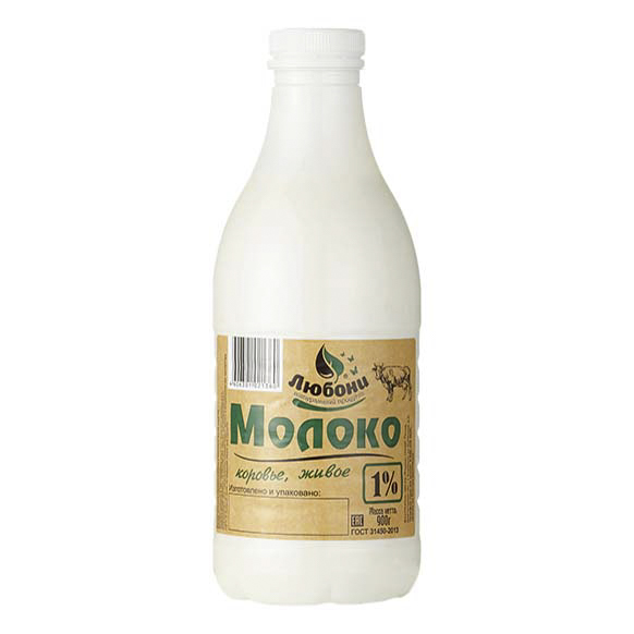 

Молоко 1% пастеризованное 900 мл Любони БЗМЖ