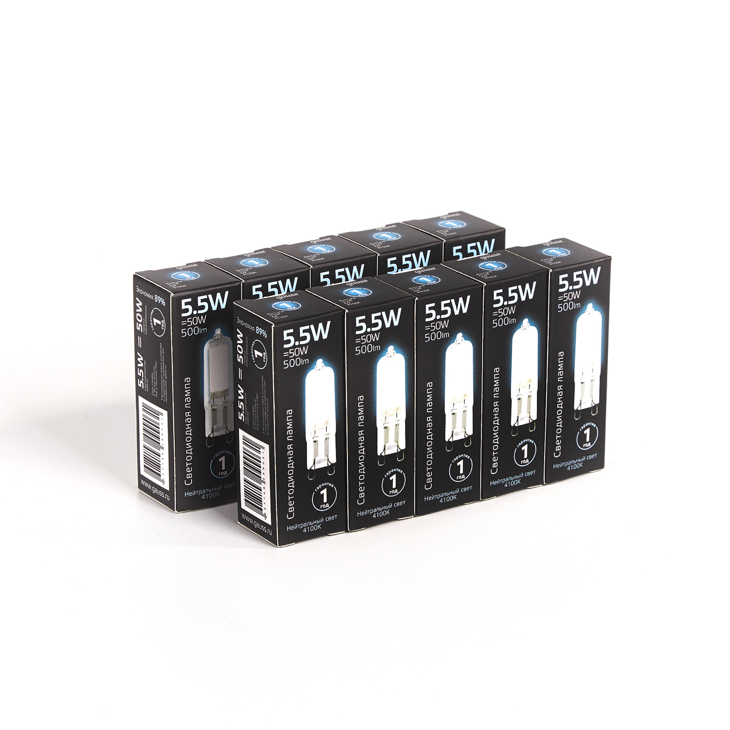 

Лампочка G9 AC220-240V 5.5Вт 500лм 4100K нейт бел свет, стекло Gauss LED 107809205(уп10шт), G9