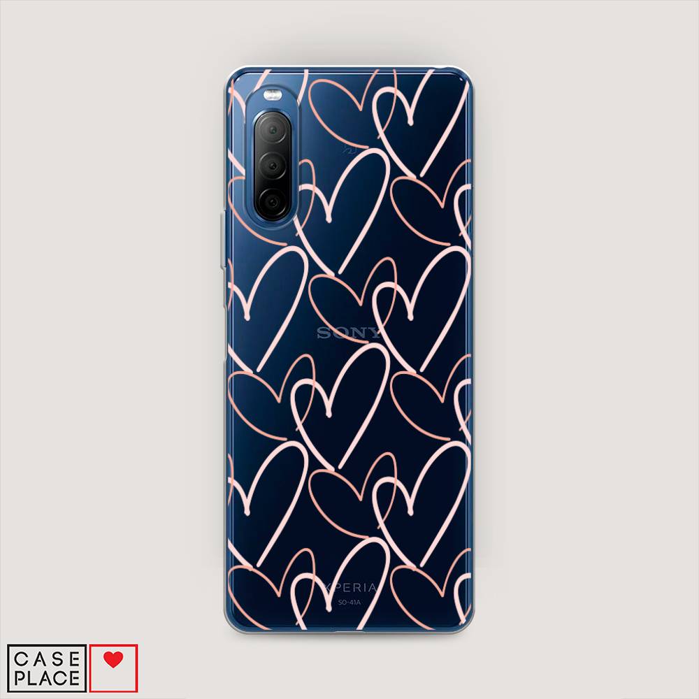 

Чехол на Sony Xperia 10 II "Узор из сердечек", Розовый;бежевый, 54650-6