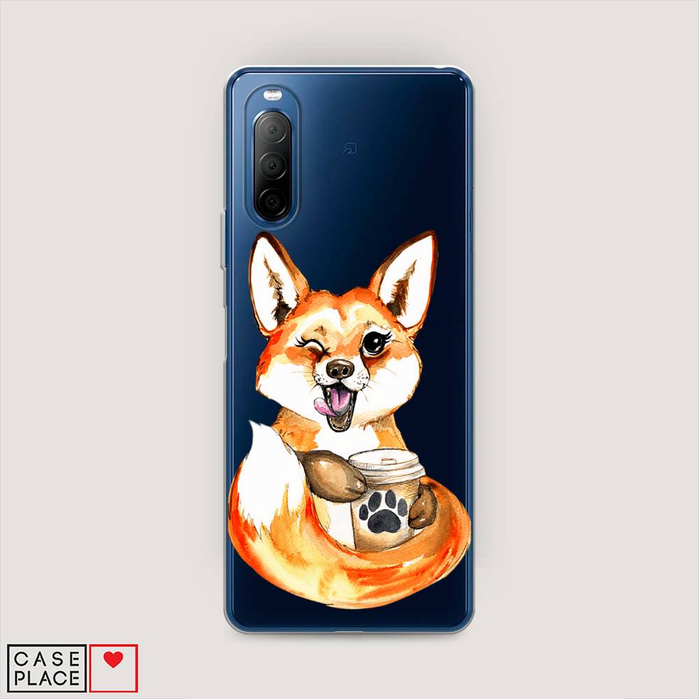 

Чехол на Sony Xperia 10 II "Подмигивающая лиса с кофе", Оранжевый;белый;коричневый, 54650-4