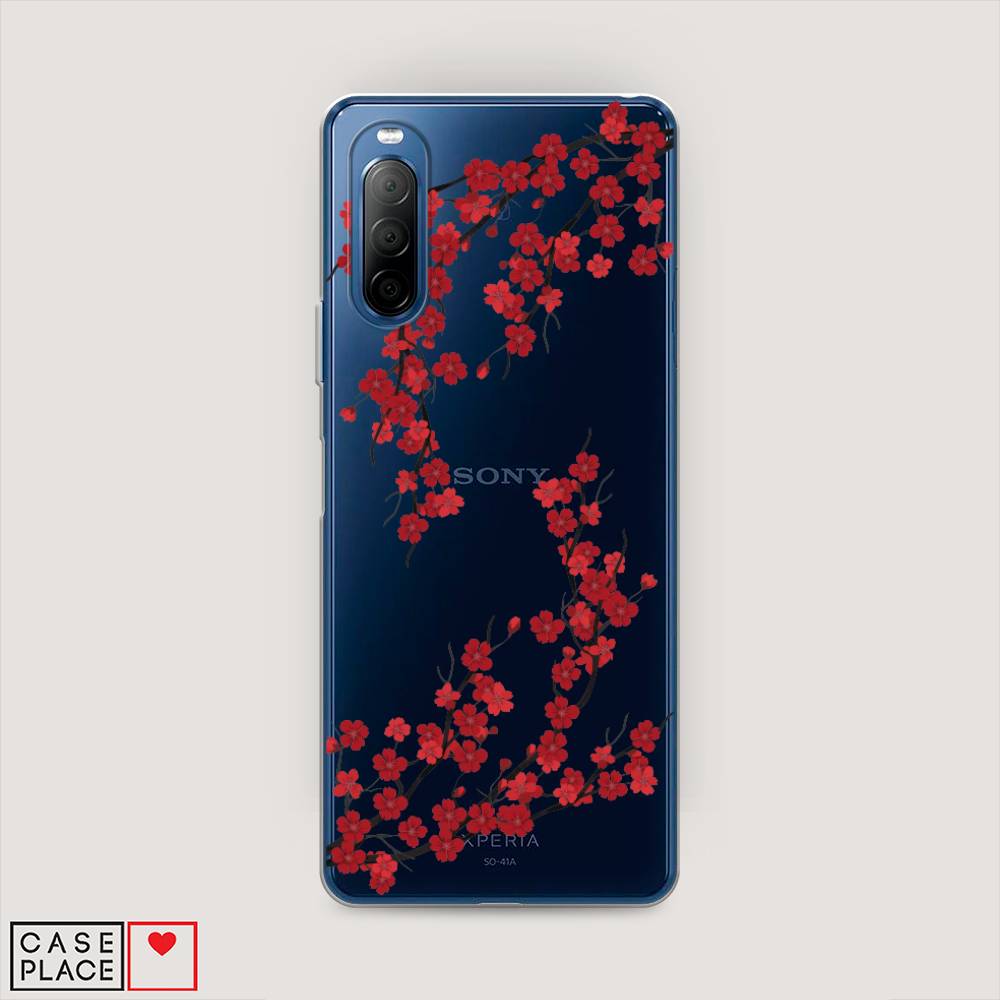 

Чехол на Sony Xperia 10 II "Красная сакура", Красный;черный, 54650-2
