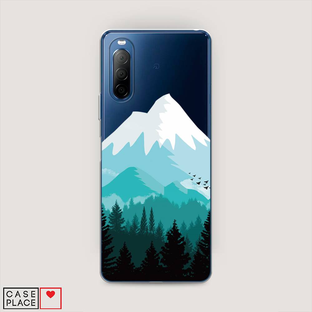 

Чехол на Sony Xperia 10 II "Синяя снежная гора", Белый;голубой, 54650-2