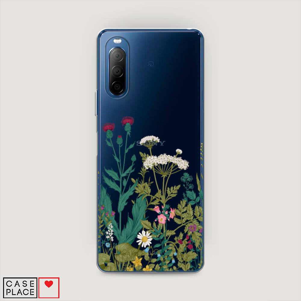 

Чехол на Sony Xperia 10 II "Дикие полевые цветы", Зеленый;розовый;белый, 54650-2