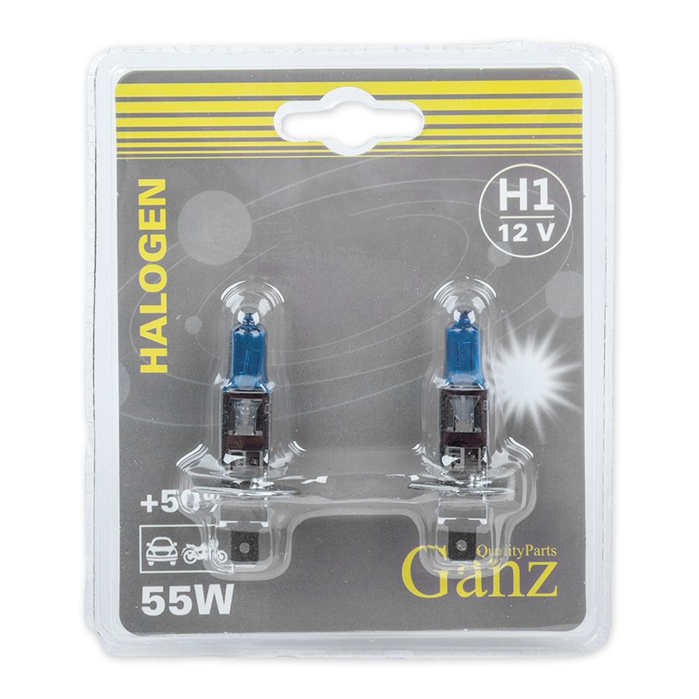 фото Лампа 12v н1 100w +50% р14,5s 5000к 2 шт. блистер ganz gip06048